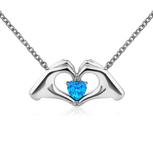 Elegant Hand Heart Necklace Aobao Inlaid Accent Pendant Fashion Jewelry