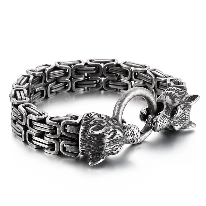 REBEL Wolf Head Byzantine Stainless Steel Bracelet