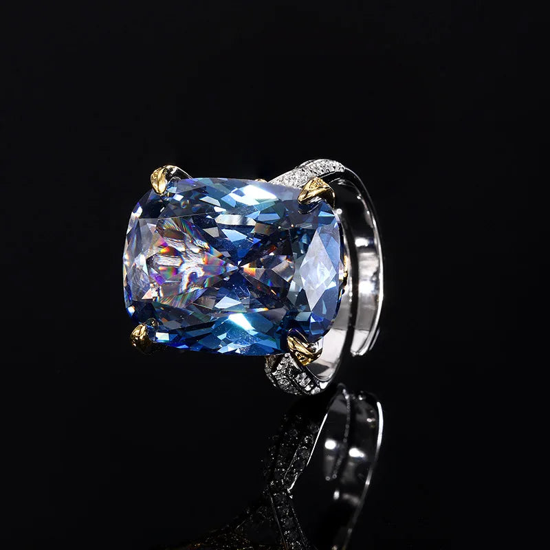 Gemfiori Retro Trendy Sea Blue Zircon Pendant Necklace Ring Design Jewelry Set for Women's Wedding/Anniversary