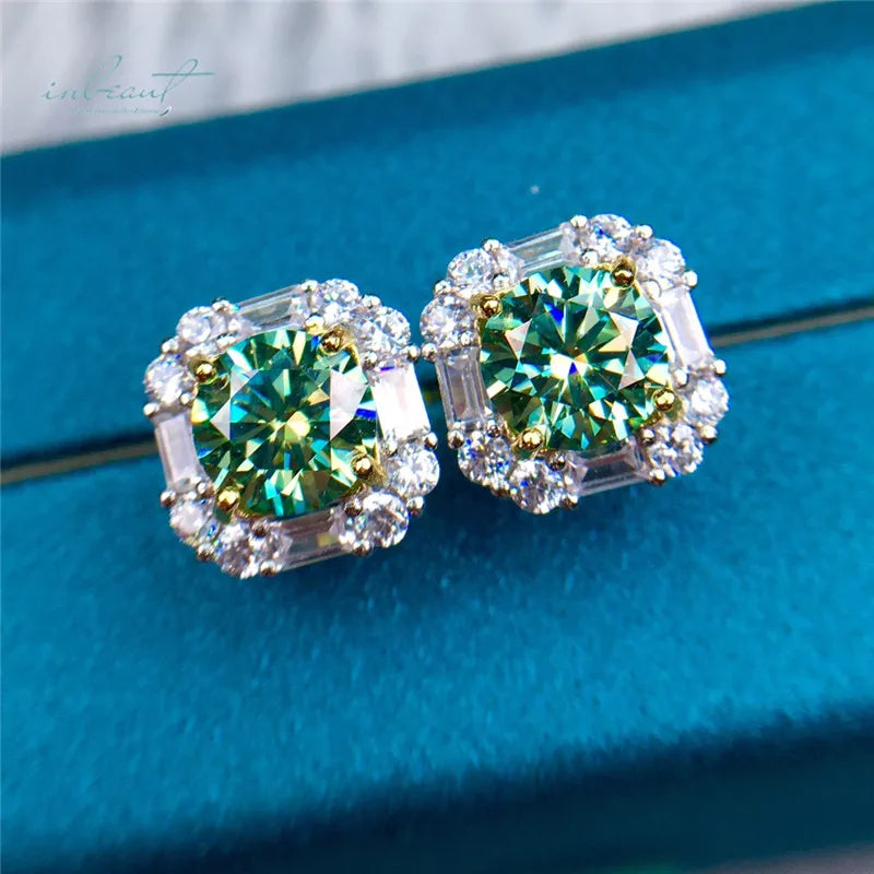 S&S 2ct Green VVS1 Moissanite Cushion Stud Earrings | 925 Silver Platinum Plated | GRA Certified | S&S Collection