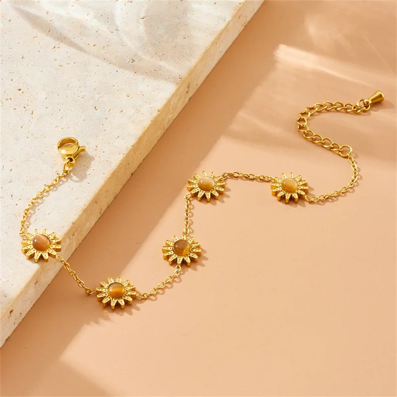 Gold Sunflower Necklace, Earrings & Bracelet Jewellery Set | Joyful Luxury Fashion Set