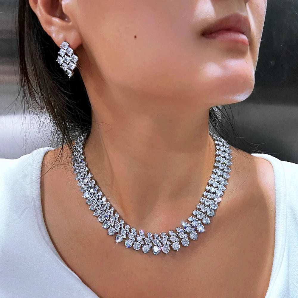 Super Luxury African Middle East Cubic Zircon Wedding Big Necklace and Earrings Bridal Jewelry Sets for Women Dress Accessories
