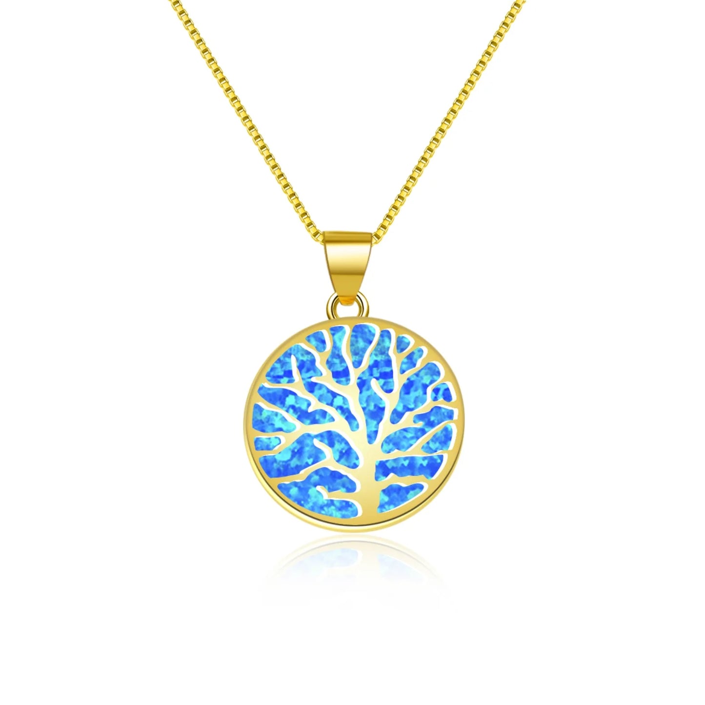 Tree of Life Circle Necklace Aobao Opal Inlaid Pendant Fashion Jewelry