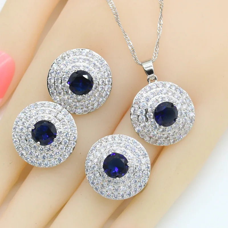XOTICA Silver Color Bridal Jewelry Set with Red Zircon Includes Necklace Pendant Earrings Rings for Parties