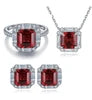 Gemfiori Bridal Jewelry 3PCS/Set Rhodium Plated Sterling 925 Silver Ring Necklace Earrings for Wedding Lab Grown Ruby Anniversary Sets