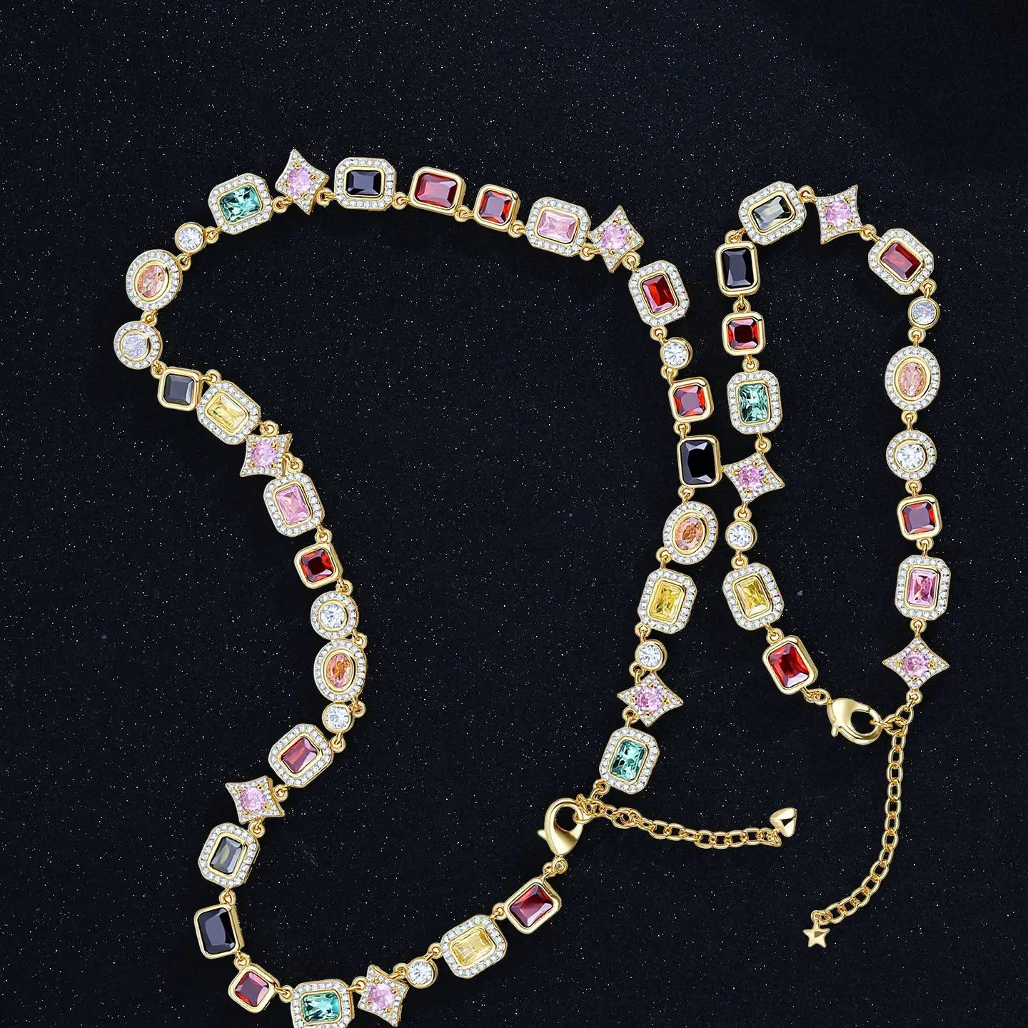 Luxury Multi-colored Zircon Gemstone Tennis Necklace Fashion Geometric Cubic Zirconia Hip-Hop Necklace
