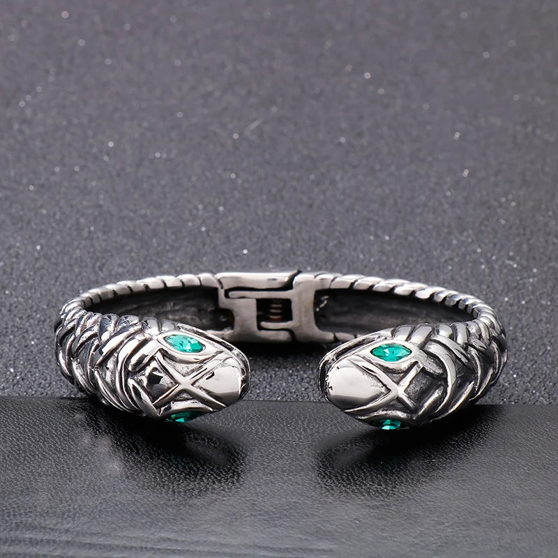 REBEL VIKING Snake Charm Cuff Bangle – Silver Stainless Steel