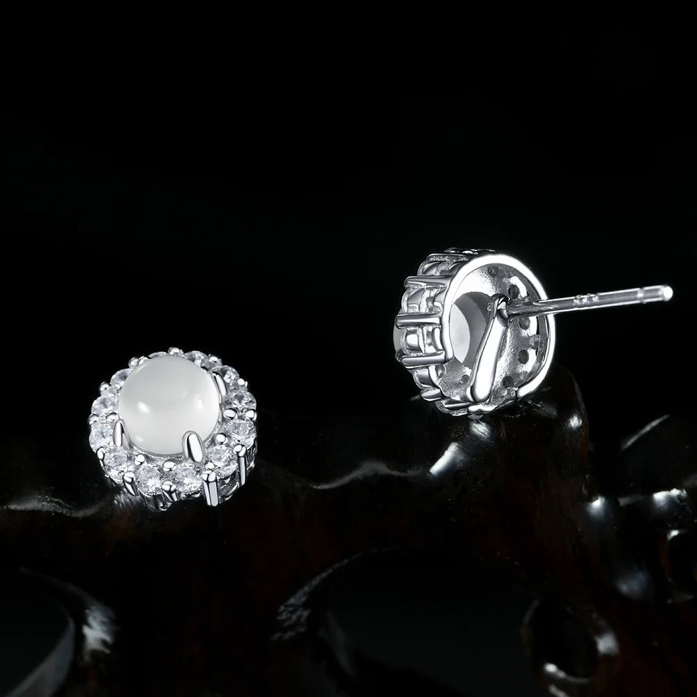 SILVERELLI 2026 Ice Transparent Round 5mm Chalcedony Stud Earrings for Women | 925 Silver