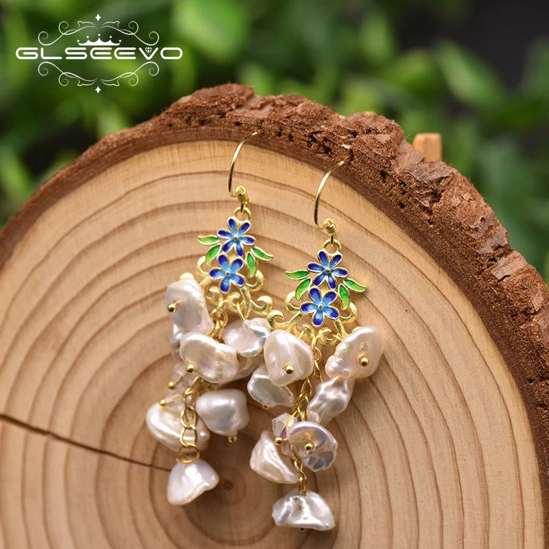 Natural Fresh Water Baroque Pearl Drop Earrings for Women Geometric Irregular Handmade Flower Earrings Jewellery