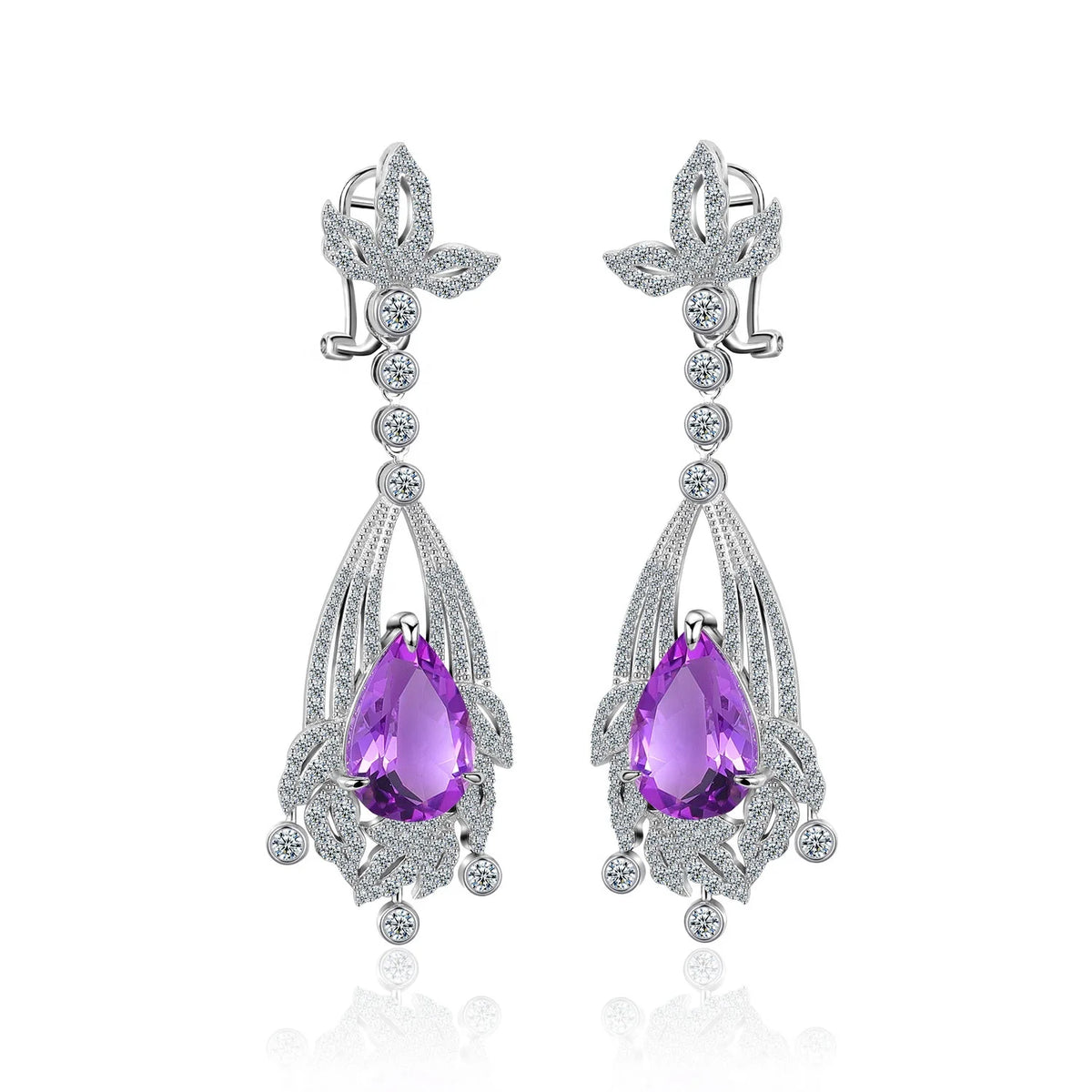 ArtistA ZL0065 Abiding Exquisite Luxury 925 Sterling Silver Big Size Amethyst 2 Pieces Ladies Wedding Cz Jewellery Sets