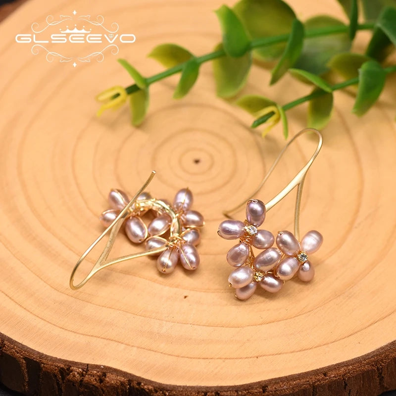 Nautral Fresh Water Purple Pearl Flower Earrings for Women Engagement Fine Jewelry Pendientes   Earrings Bulk