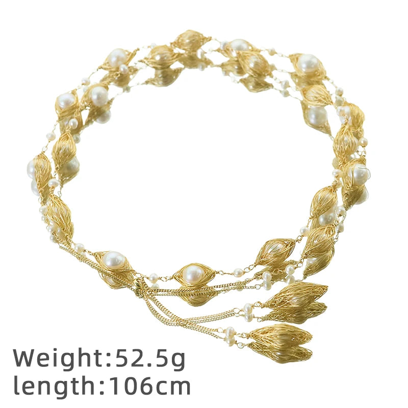 Double Layer Oval Natural Pearl Pull-Out Bracelet Necklace Set Handmade Adjustable Necklace Gift for Wife Women Jewelry GS0211