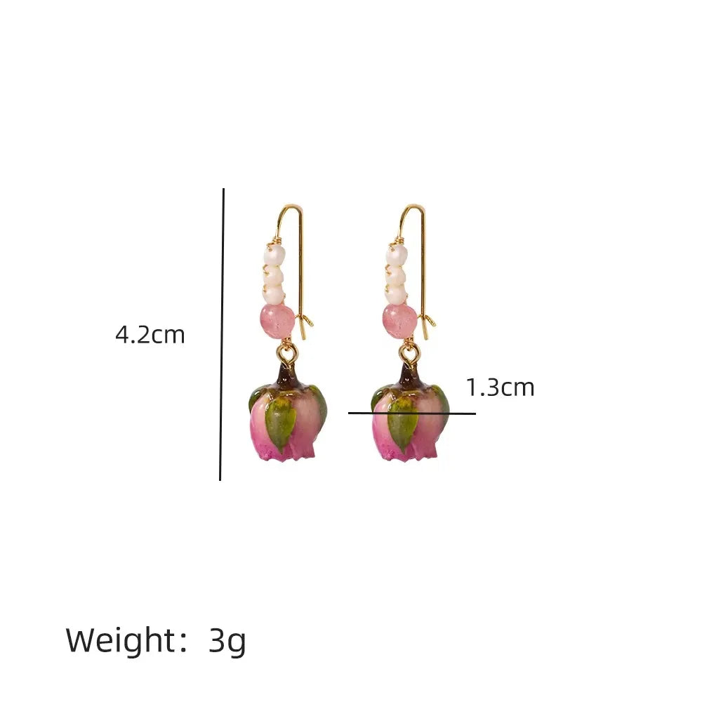 Natural Freshwater Pearl Drop Gel Flower Earrings Korean Style Women Luxury Jewelry Fashion Ladies and Girls Gift GE1521