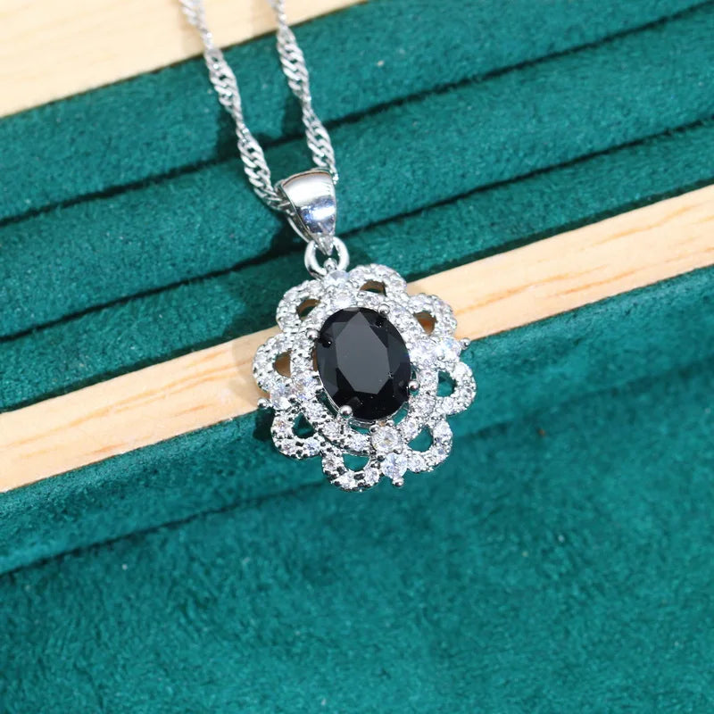 XOTICA Exquisite 925 Silver Jewelry Set for Women Wedding Black Zircon Bracelet Earrings Pendant Ring for Party Date Birthday Gift