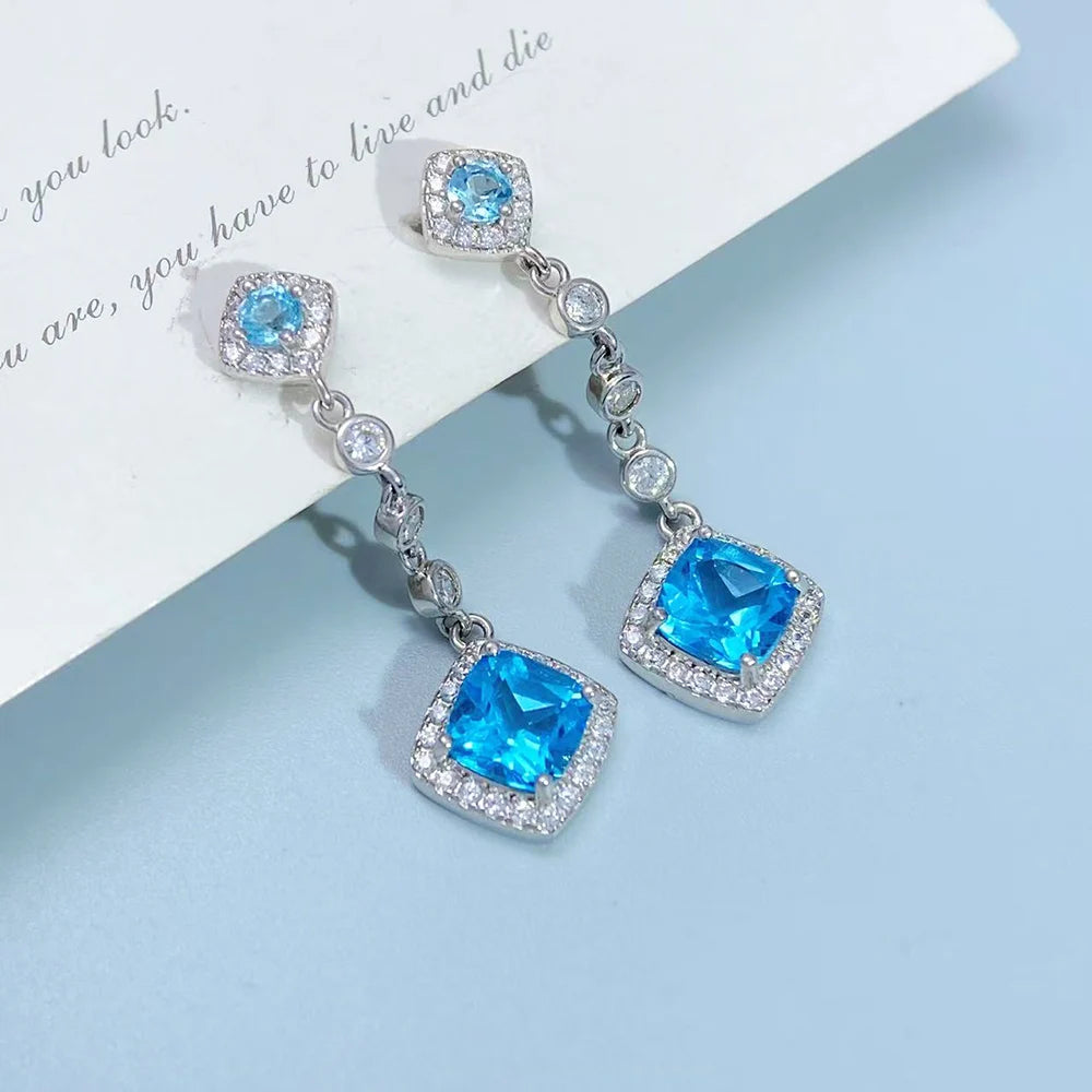 Gioiellieri Natural Blue Topaz Earrings S925 Sterling Silver Dangle Earrings for Women Fine Jewelry Anniversary Gift December Birthstone