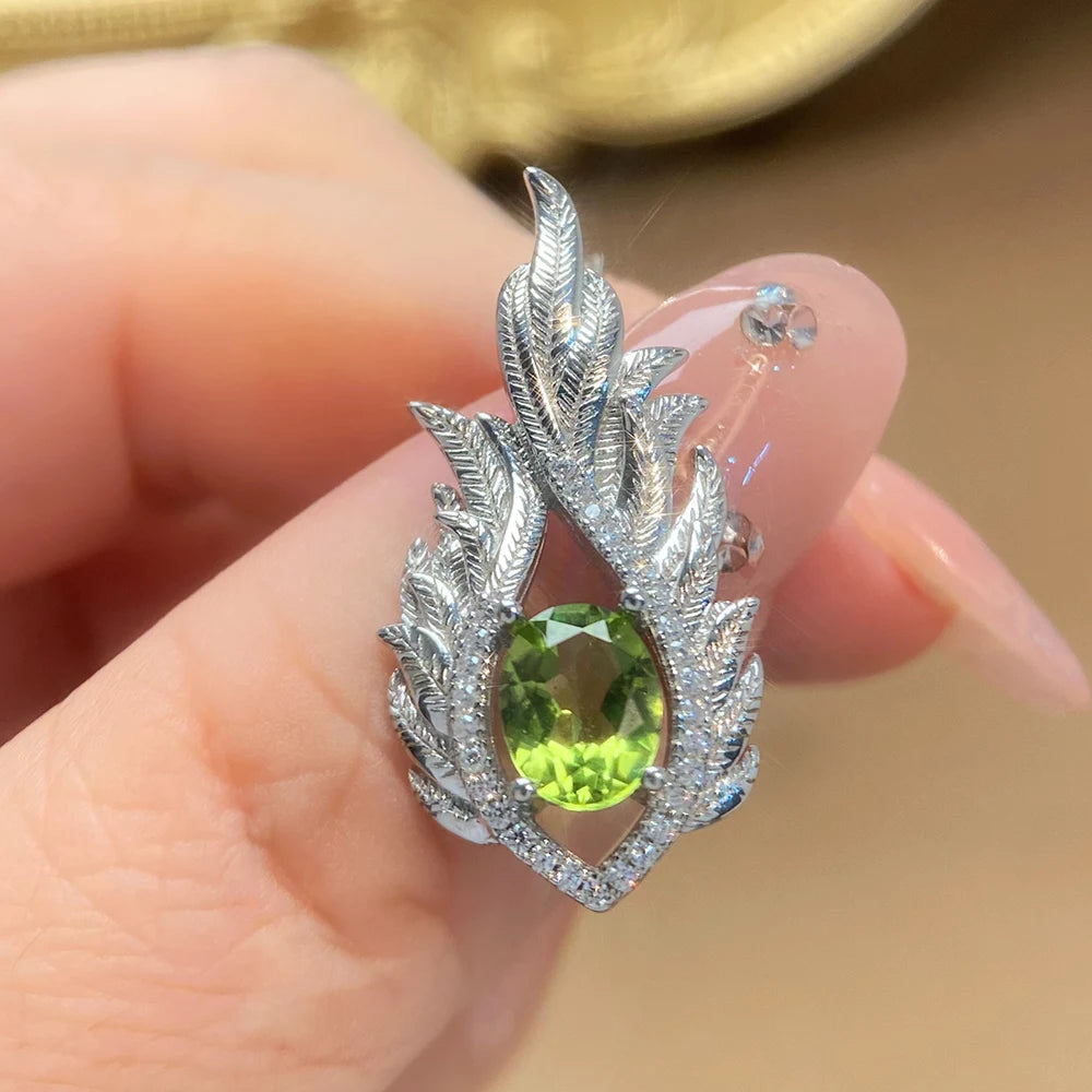 Gioiellieri Fashion Natural Peridot Necklace S925 Sterling Silver Inlay Simple Style Women Pendant Jewelry Anniversary Gift