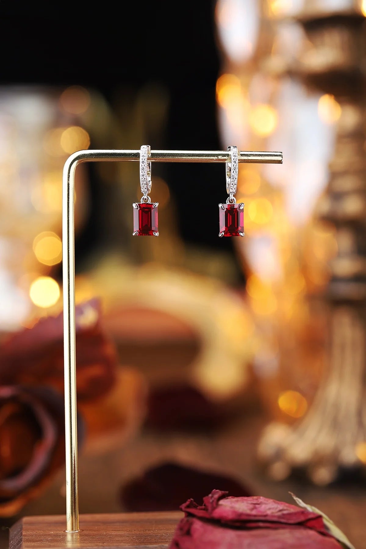 Gemfiori Anster High Quality S925 Lab Grown Ruby Earring Stud Dainty Gemstone Stud Earrings for Women Daily Wear Gift