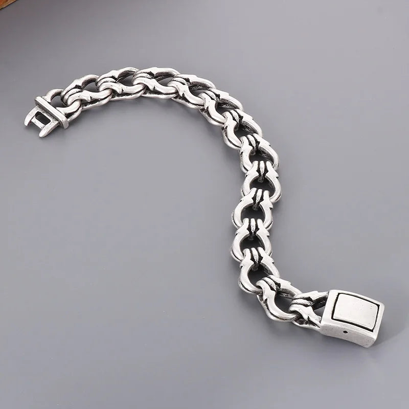 KALEN 225mm Casual Matte Surface Stainless Steel Cuff Shape Links Bracelet for Man