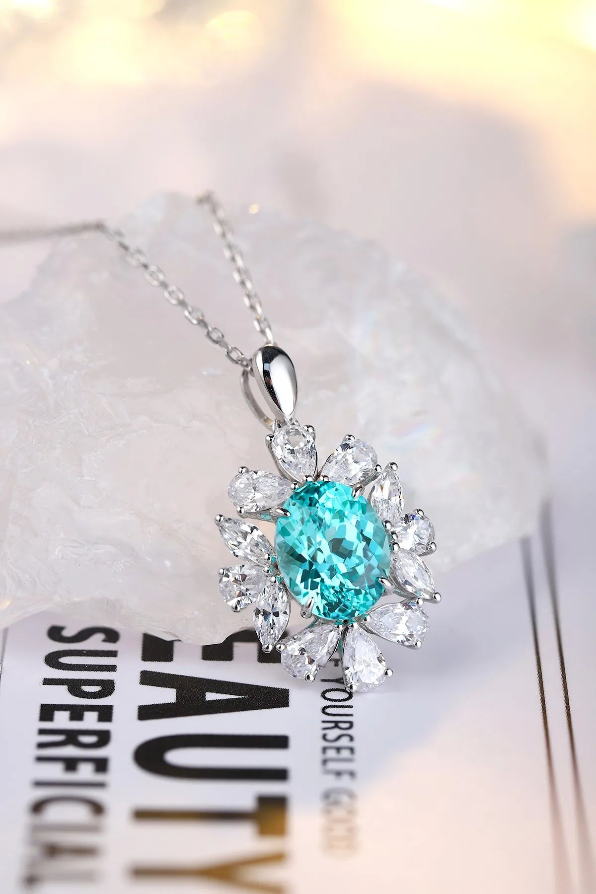 Gemfiori Anster 925 Sterling Silver High-quality Cultivated Paraiba Necklace - Suitable for Parties or As a Gift