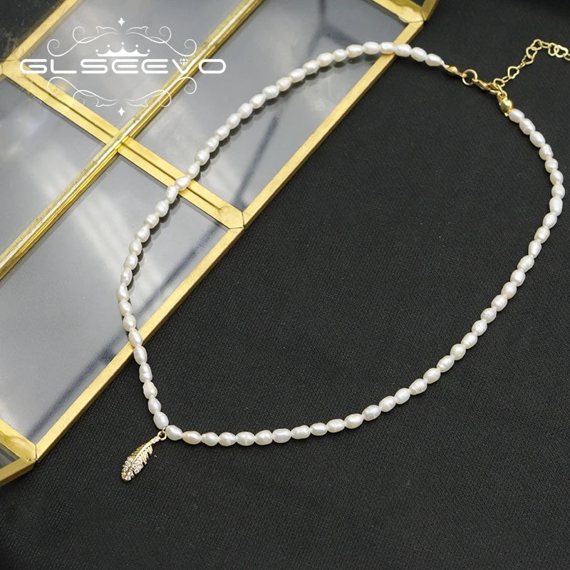 Natural Freshwater Pearl Zircon love Pendant Necklace Gold-plated White Simple Fashion Fine Jewelry Necklace for Girlfriend Gift