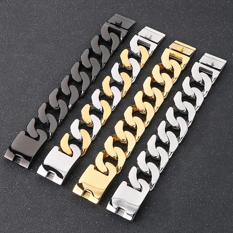 KALEN Bold Vintage Men Hip-Hop Stainless Steel Fashion Jewelry Bracelets Huge Cuban Link Chain Bracelet