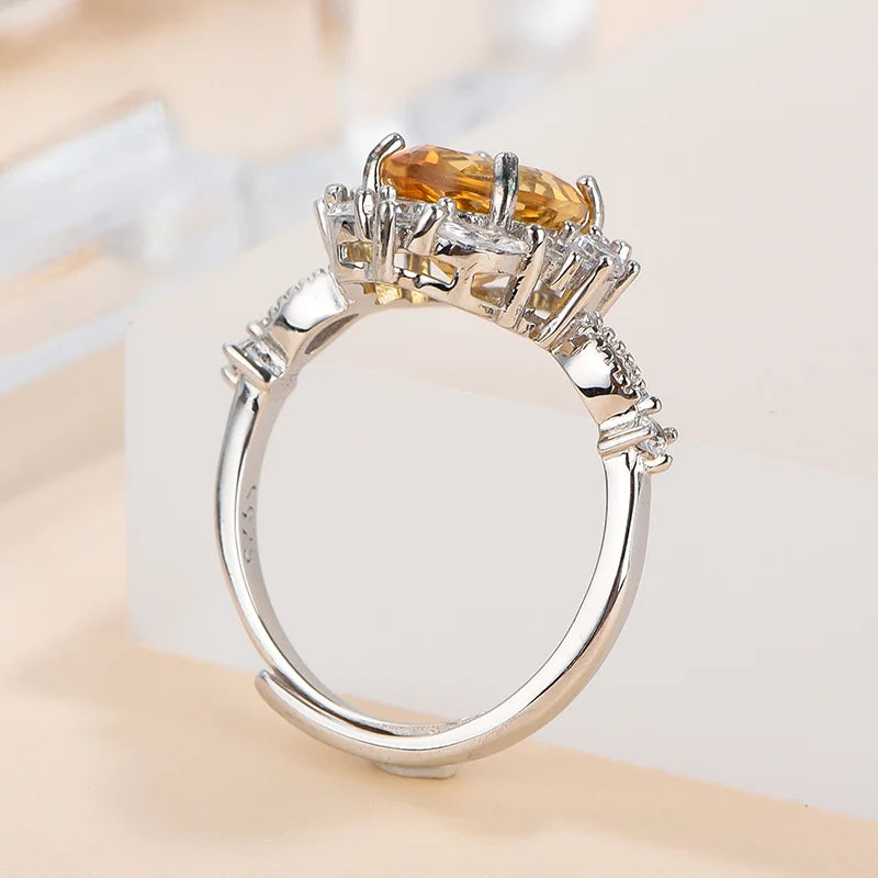 Gioiellieri High-Grade S925 Sterling Silver Oval Cut Citrine Prong Set Natural Stone Rhodium Plated Third Party Certified Luxury Jewelry for