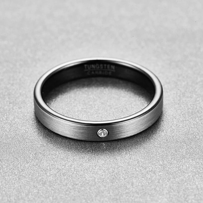 REBEL 4mm Inner Circle Plated Black Inlaid Zircon Sandface Craft Unisex Tungsten Rings Jewelry