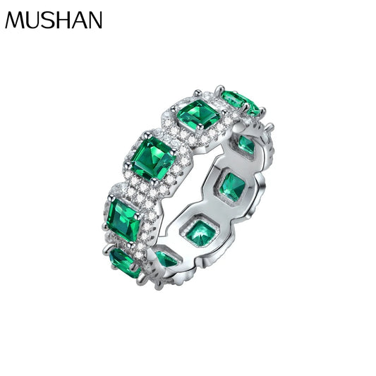 SILVERELLI Grandmother Emerald Square Diamond Ring | 925 Sterling Silver | Platinum Plated