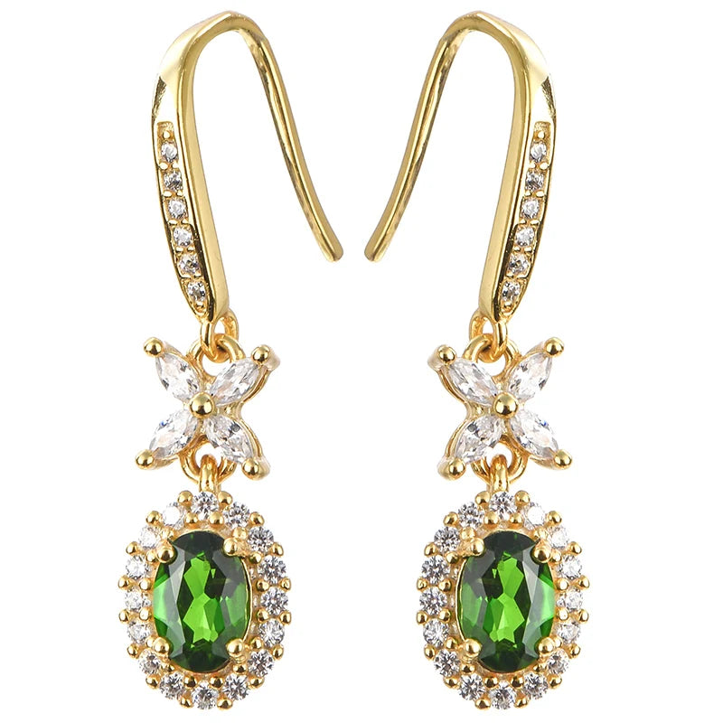 Gioiellieri Natural Chrome Diopside Earrings S925 Sterling Silver Dangle Earrings for Women Fine Jewelry Anniversary Gift May Birthstone