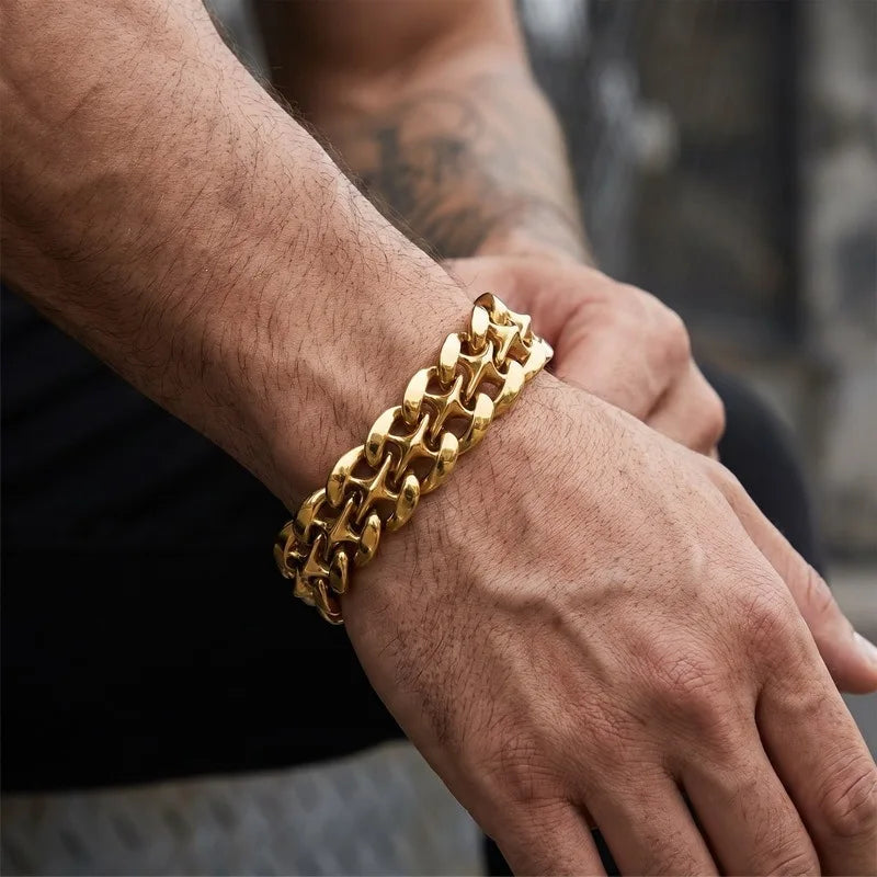 Kalen Hip Hop Rock Street Hand Jewelry 19mm X Hollow Cuban Link Chain Domineering Stainless Steel Bracelet for Men