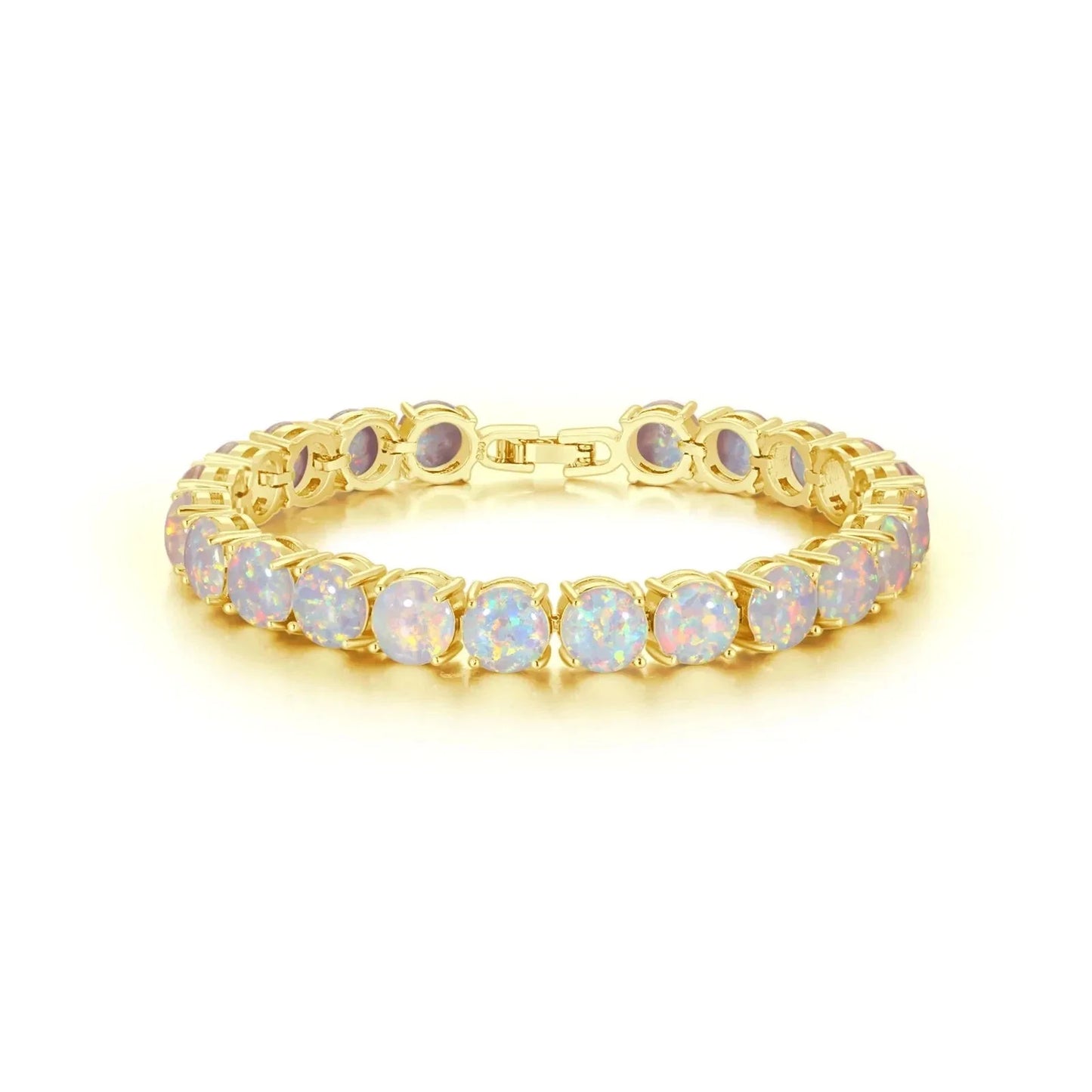 Bohemian Hawaiian Opal Brass Beaded Bracelet-Trendy Exquisite Flower Egg Gem Design Fashion Jewelry for Women