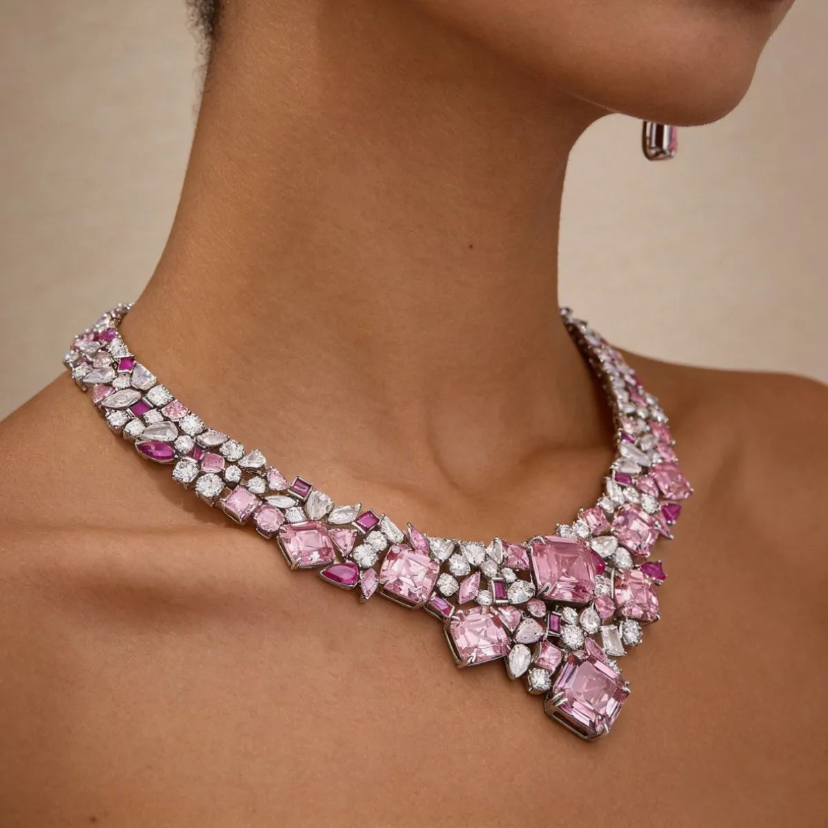 Sparking Pink Purple Yellow Top High 5A Zirconia Full Paved Star River Design Necklace Earring Set Women Evening Gown Accessory