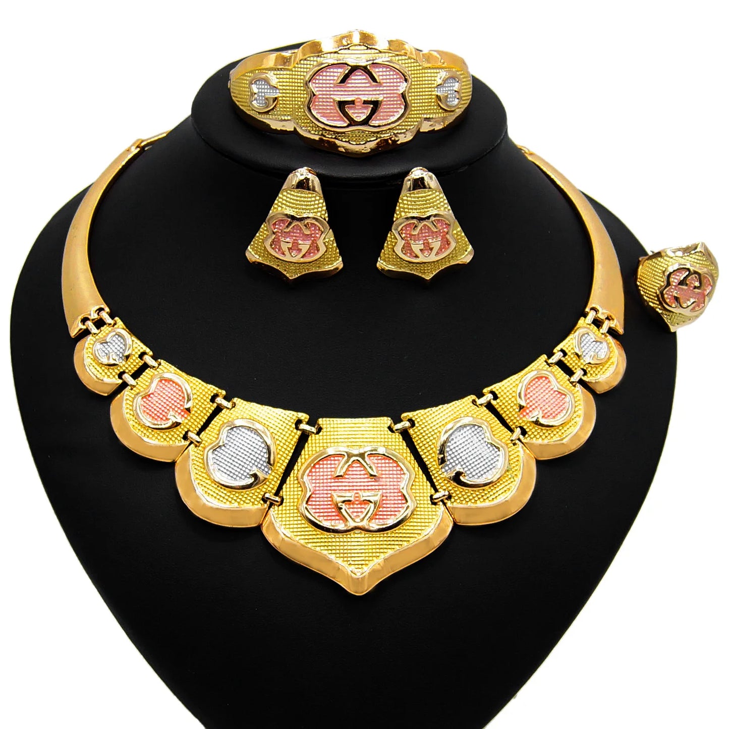 Zhuerrui Brazilian Gold Plated for Women Jewellery Set African Necklace Earring Bangle Ring Jewelry Sets 24k Gold Copper