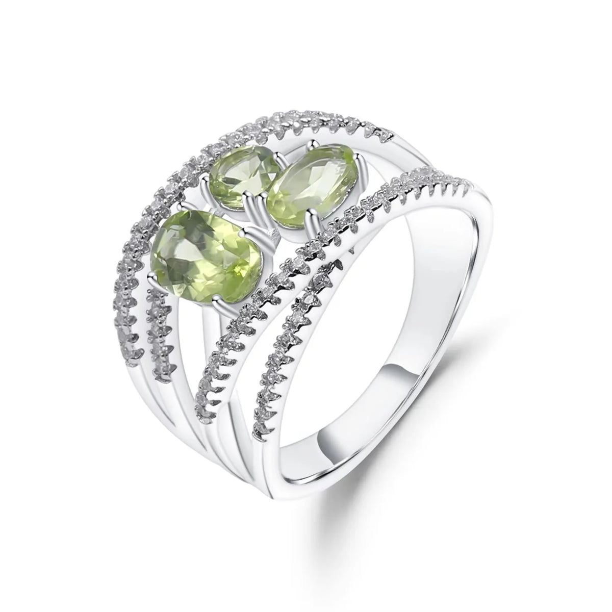 ArtistA Abiding Custom Green Natural Gemstone Ring Collection 925 Silver Natural Peridot Rings with Regular Open 2 Tone Design