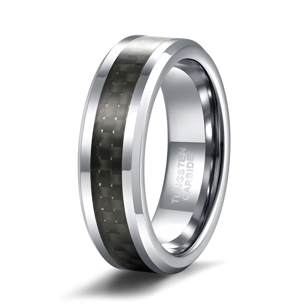 REBEL Black Carbon Fibre Inlay Tungsten Carbide Ring