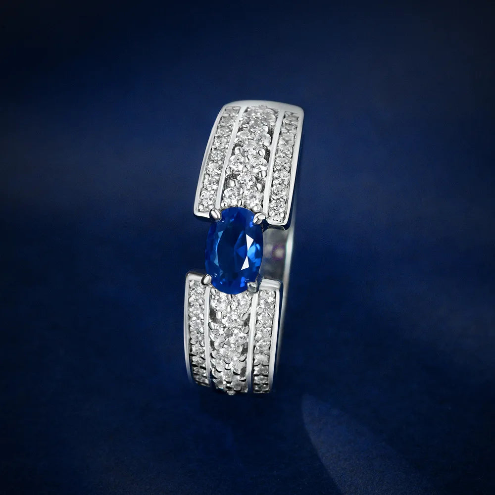 MuShan Jewelry Factory 2026 New Style 4*6 Simple Red Blue and Green Gemstone Ring European and American 925 Silver Women Ring