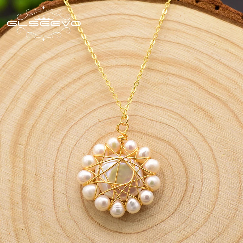 925 Sterling Silver Choker Necklace Natural Freshwater Pearl Flower  Pendant Necklace for Women Fashion Jewelry