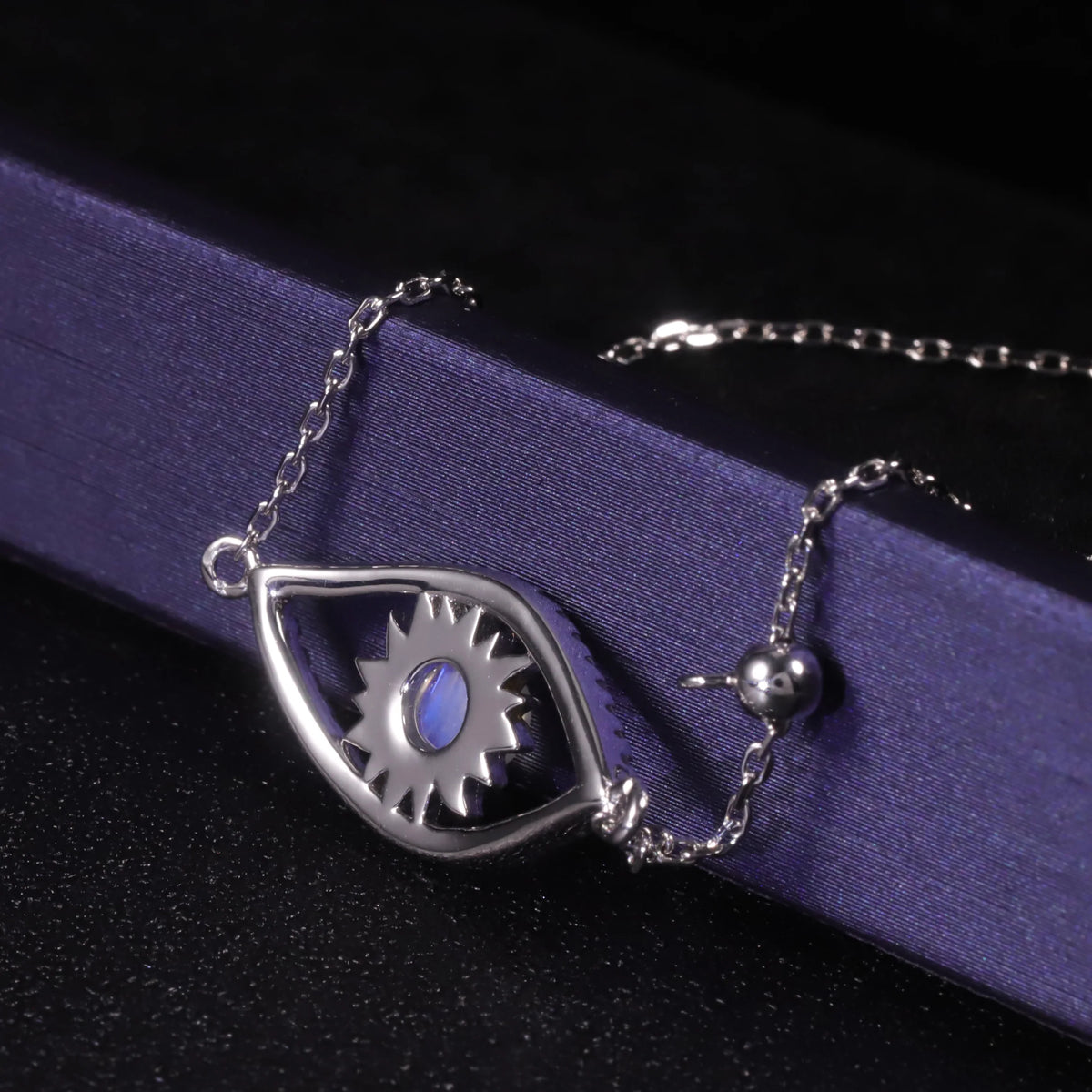 ArtistA Abiding Vintage Lucky Turkish Devil Eye Natural Milky Blue Moonstone Necklace Bracelet Ring 3 Pieces Jewelry Set in 925 Silver