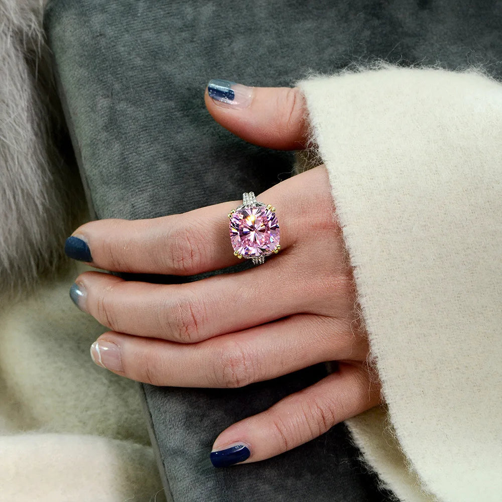 MuShan Jewelry Factory 2026 New S925 Sterling Silver Ring High Carbon Diamond 14*14 Diamond Ring Is Selling Well Across Borders