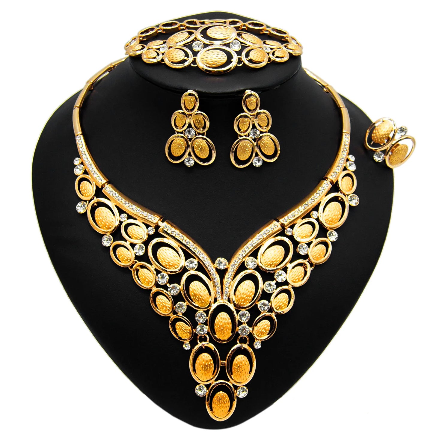 Zhuerrui New Romantic Bridal Jewelry Set Luxurious Exquisite 24K Gold Plated African Noble Wedding Necklace Ring Set of Four
