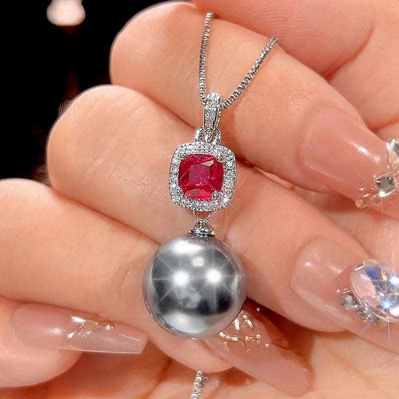 Gemfiori 2025 New Jewelry Brass Plated High Quality Grey Pearl Pendant Premium Set Holiday Gift