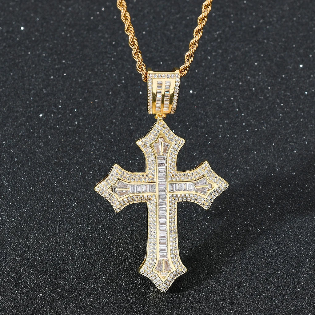 REBEL RQ Hip Hop Jewelry for Men Snake Cross 14K Gold Iced Out Cross Coral Snake Gemstone Shiny Iced Out Cross Pendant