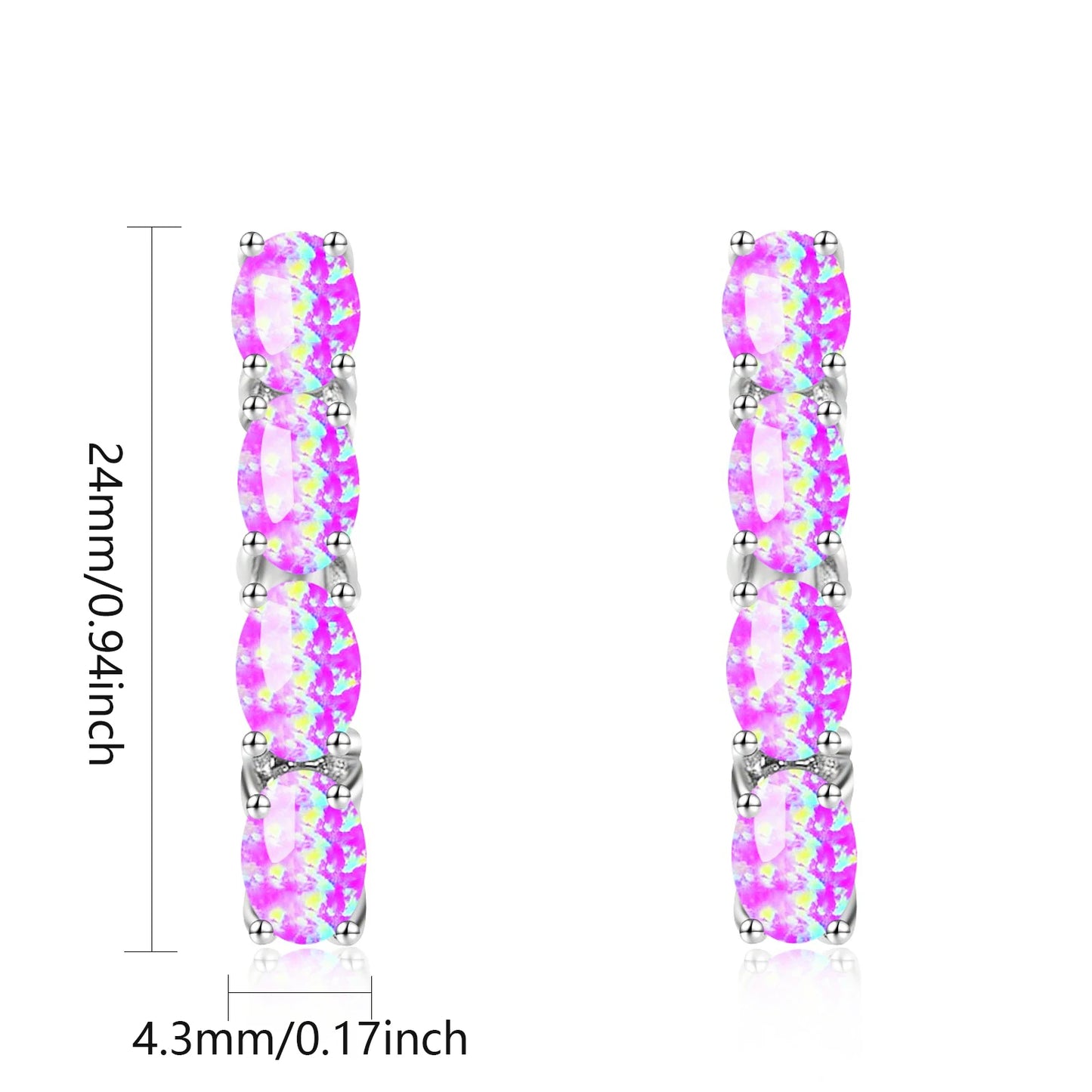 Luminous Pink Fire Opal Pendant Earrings-Trendy Silver Plated Brass Iridescent Gemstone Baguette Drops | Chic Feminine Gift