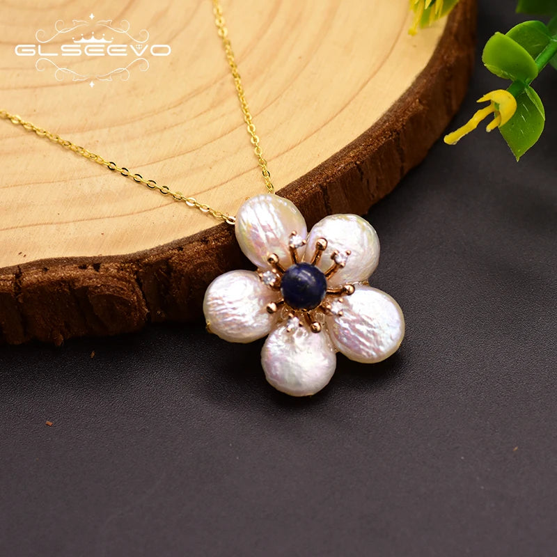 925 Sterling Silver Choker Necklace Natural Freshwater Pearl Flower  Pendant Necklace for Women Fashion Jewelry