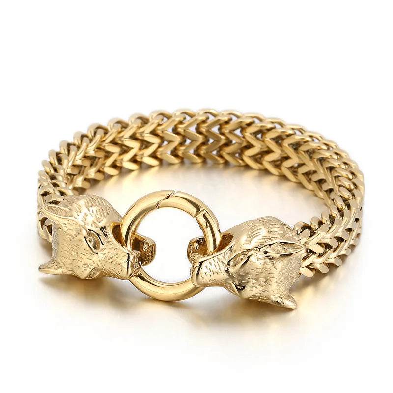 KALEN Viking Wolf Charm Pulseras De Lobos Para Hombre Acero Inoxidable Mexicanas Stainless Steel Bracelet
