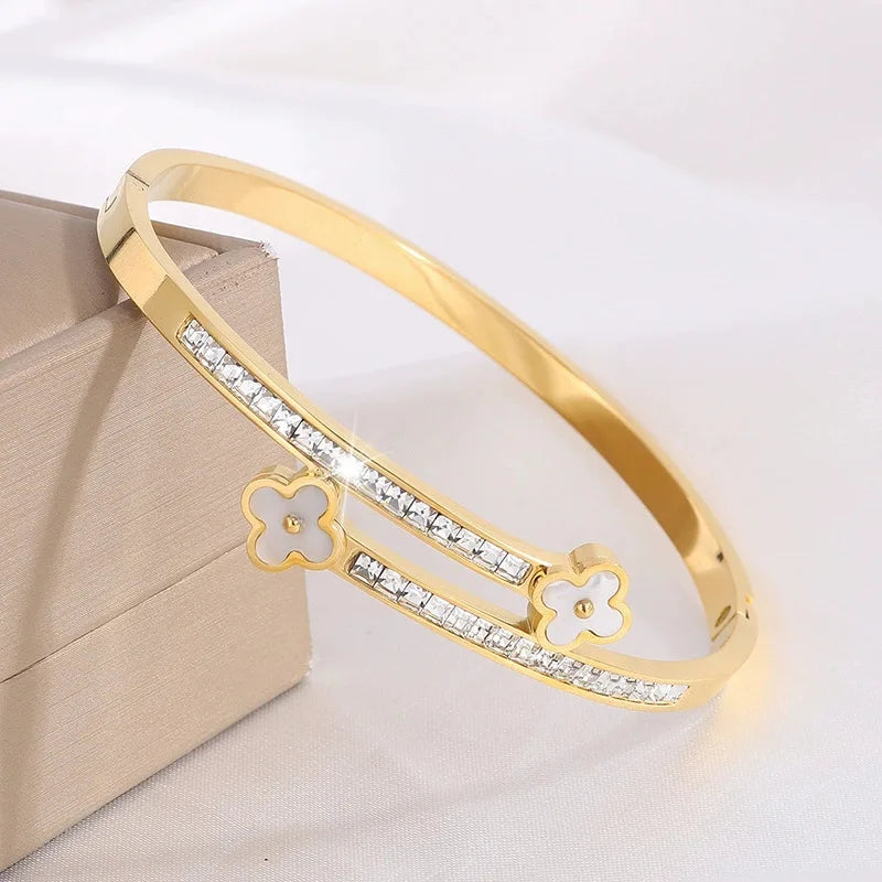 REBEL Stainless Inoxydable Stainless Steel 18K Gold Plated Roman Women Fashion Jewelry Bracelets Bangles