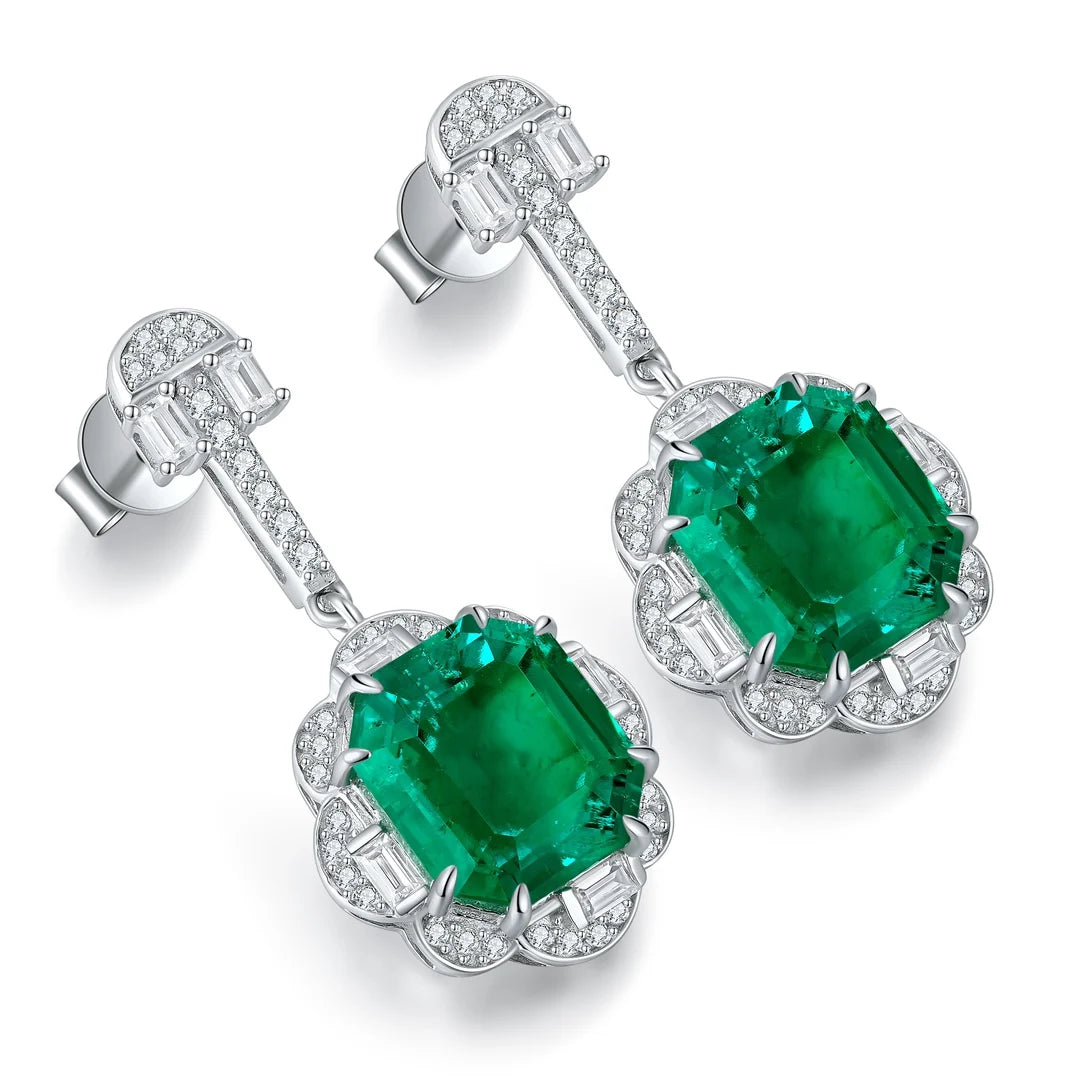 Gemfiori Anster High Quality S925 Lab Grown Emerald Earring Stud Dainty Gemstone Stud Earrings for Women Daily Wear Gift