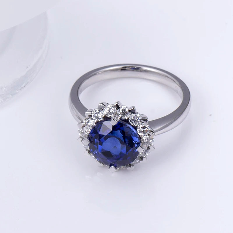MSR-1201 Customized Jewelry 18K White Gold 8mm Royal Blue Lab Grown Sapphire Round Cut Lab Grown Gemstone Ring