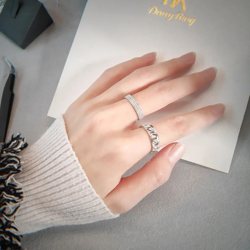 MuShan Jewelry Factory 925 Sterling Silver Original Chain High Carbon Diamond Ring Female Niche Design Personalized Ins Ring