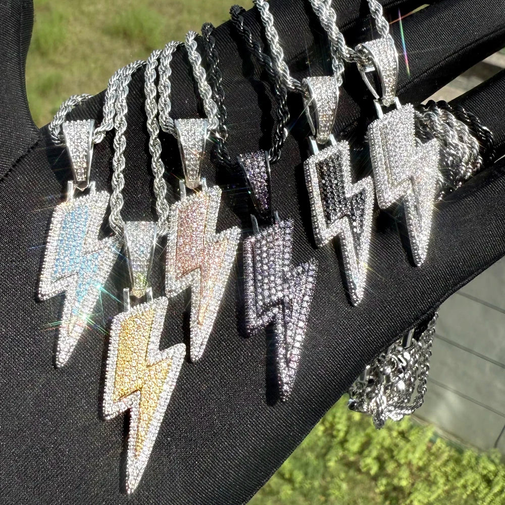 New Arrival Summer Hip Hop Men's Jewelry 5-Color Lighting Bolt Pendant Necklace for Engagement Wedding Party or Anniversary